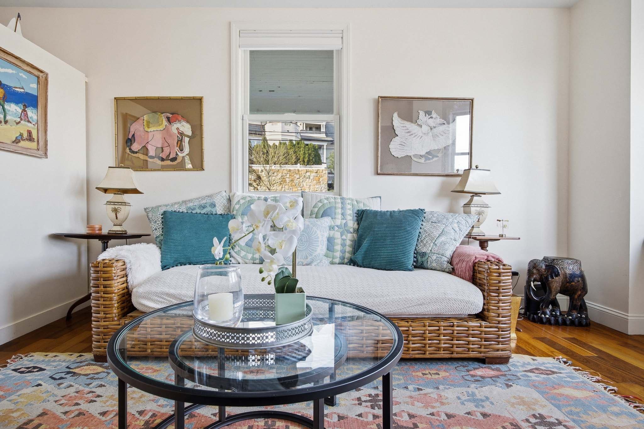 Styled short-term rental living room for lifestyle photography